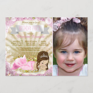 Girls Pink Mermaid Birthday Party Invitation