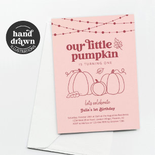 Girls Pink Our Little Pumpkin First Birthday Party Invitation