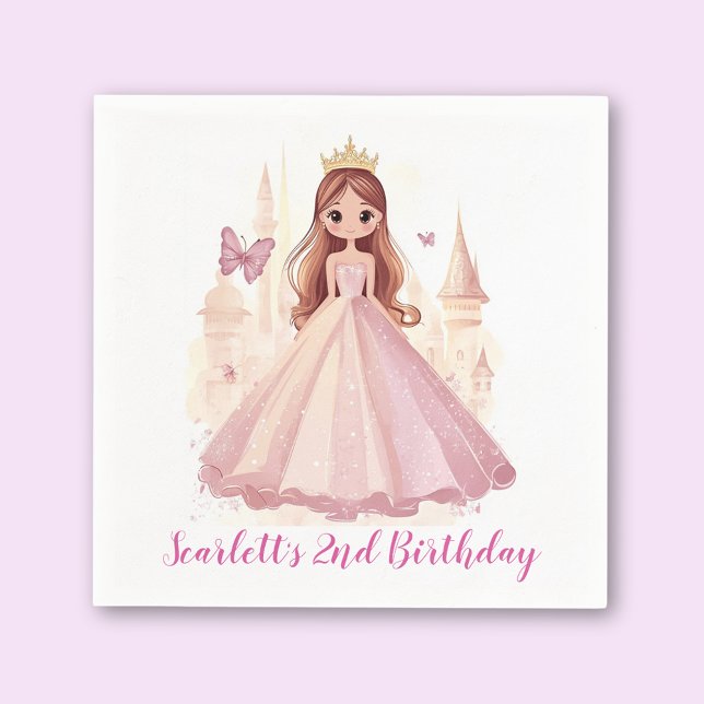 Girls Pink Personalized Princess Birthday Napkin (Creator Uploaded)