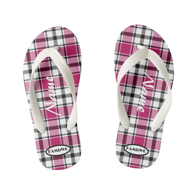 Girl's Pink Plaid Flip-flops HAMbWG Kid's Thongs (Footbed)