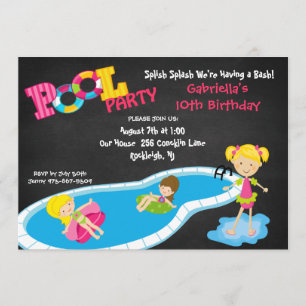 Girls Pink Pool Party Birthday Invitation