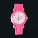 Girls Pink Princess Castle and Crown Kids Watch<br><div class="desc">This adorable kids watch design features a pink princess castle,  crown,  stars,  hearts,  and flowers,  and can be personalised with your girls name. The perfect pink magical gift for your prince or princess-loving child!</div>