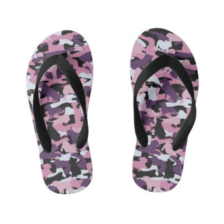 Girls Pink Purple Dog & Bone Camo Flip Flops