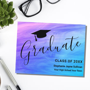 Girls Pink Purple Graduation Announcement Postcard
