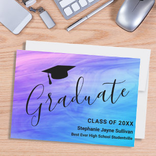 Girls Pink Purple Stylish Graduation Announcement