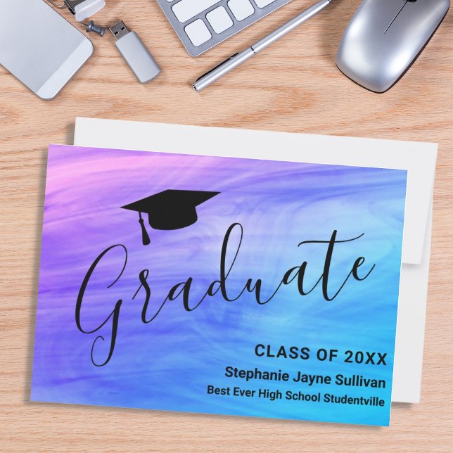 Girls Pink Purple Stylish Graduation Announcement (Creator Uploaded)