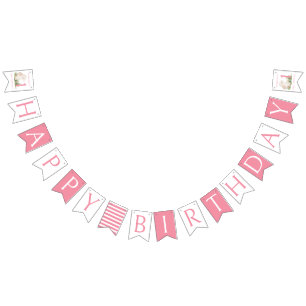 Girl's Pink Rabbit Happy 1st Birthday  Bunting