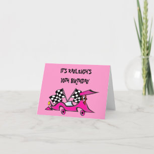 Girls Pink Racecar Birthday Invitations