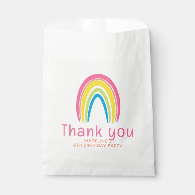 Girls Pink Rainbow Birthday Thank You Favor Favour Bag (Front)