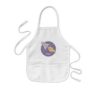 Girl's Pink Rocket Ship Space Galaxy and Name Kids Apron