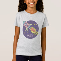 Girl's Pink Rocket Ship Space Galaxy and Name