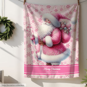 Girls Pink Santa Claus Blanket Custom Pinkmas Name