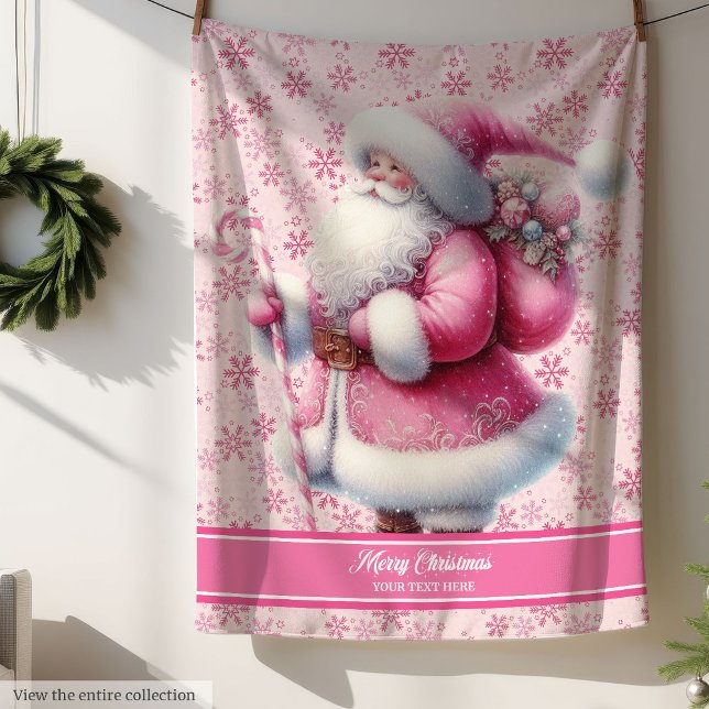 Girls Pink Santa Claus Blanket Custom Pinkmas Name (Girls Pink Santa Claus Blanket Custom Pinkmas Name)