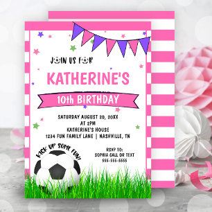 Girls Pink Soccer Birthday Party Invitation
