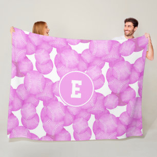 girls pink softballs pattern monogrammed fleece blanket