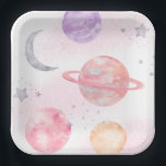 Girl's Pink Space Party Plates<br><div class="desc">Girl's Space Paper Plates
Ready to be personalised by you!</div>