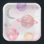 Girl's Pink Space Party Plates<br><div class="desc">Girl's Space Paper Plates
Ready to be personalised by you!</div>