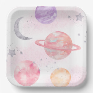 Girl's Pink Space Party Plates