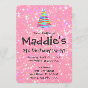 Girls Pink Sparkle 7th Birthday Party Invite