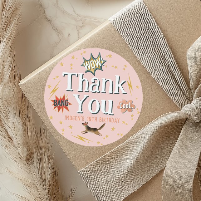 Girls Pink Superhero Kids Birthday Favour Classic Round Sticker (Creator Uploaded)