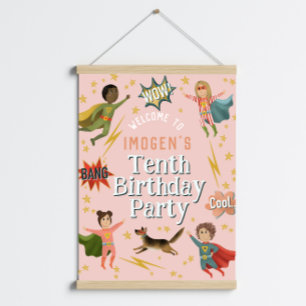 Girls Pink Superhero Kids Birthday Welcome Sign