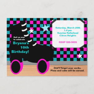 Girls Pink Teal Skating Skate Party Invitation