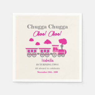 Girls Pink Train 2nd Birthday Party Napkin