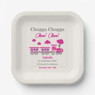 Girls Pink Train 2nd Birthday Party Paper Plate