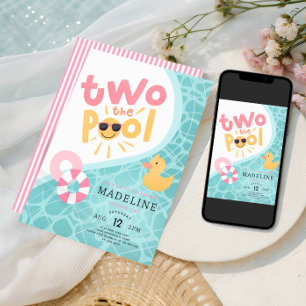 Girls Pink Two The Pool Summer Splash 2nd Birthday Invitation