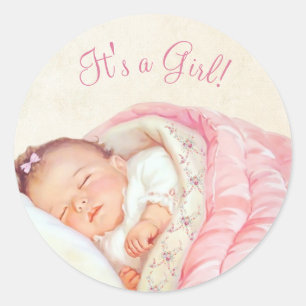 Girls Pink Vintage Baby Shower Classic Round Sticker