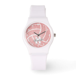 girls pink volleyball watch with monogram