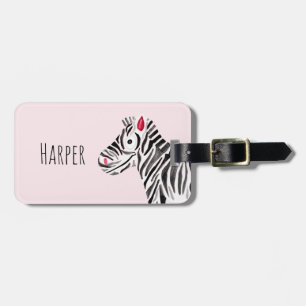 Girl's Pink Watercolor Zebra Safari and Kids Name Luggage Tag