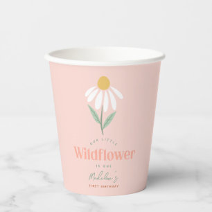 Girls Pink Wildflower Daisy Kids Birthday Paper Cups