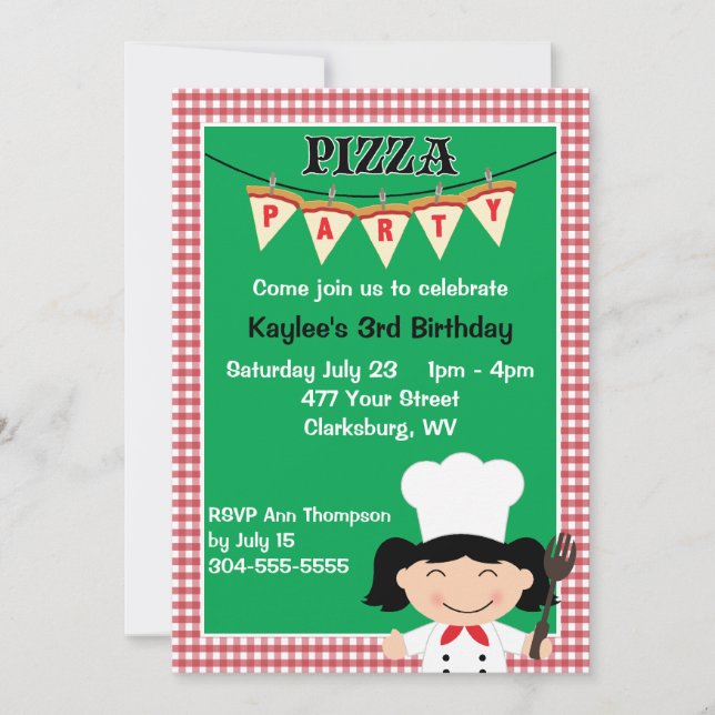 Girl's Pizza Party Invitation (Front)