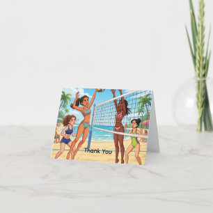 Girls Playing Beach Volleyball Personalise Thank You Card