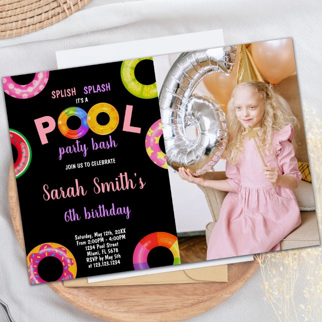 Girls Pool Birthday Invitations with Photo (Girls Pool Birthday Invitations with photo)