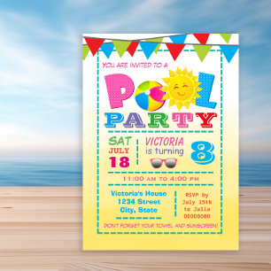 Girls Pool Birthday Party Invitations