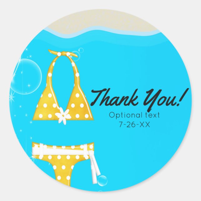 Girls Pool Party Bikini Birthday Swim Custom Favou Classic Round Sticker (Front)
