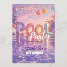 Girls Pool Party Birthday Invitation