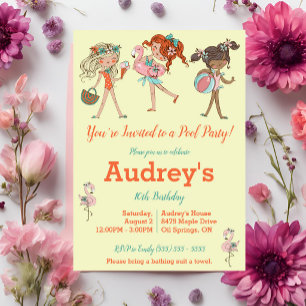 Girls' Pool Party Birthday Party Invitation