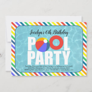 Girl's Pool Party Birthday Party Invitation
