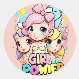 girls power round shape sticker