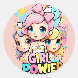 girls power round shape sticker
