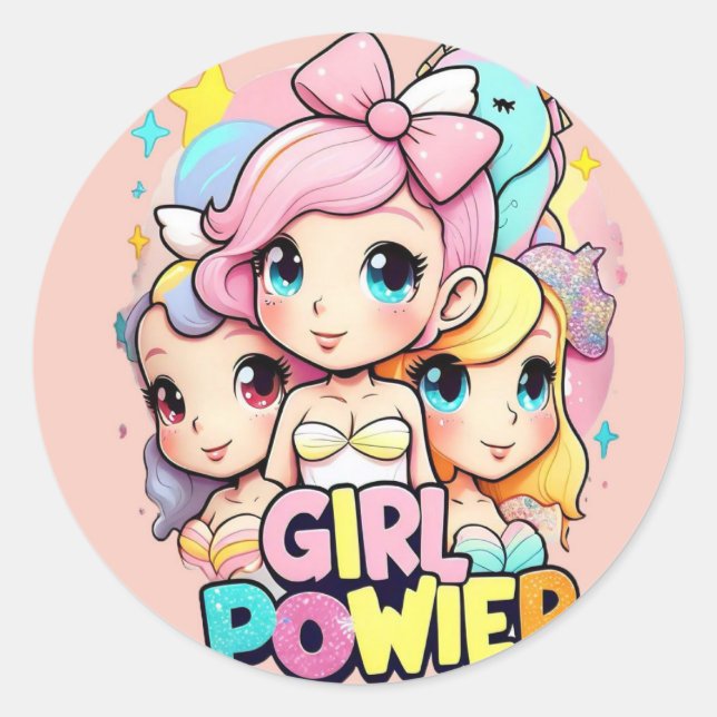 girls power round shape sticker (Front)
