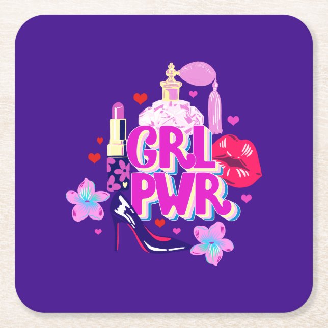 Girls Power Square Paper Coaster (Front)