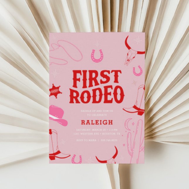 Girls' Preppy First Rodeo Cowgirl 1st Birthday Invitation (Creator Uploaded)