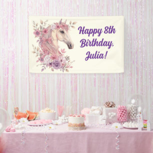 Girls Pretty Ponies Pastel Floral Horse Banner