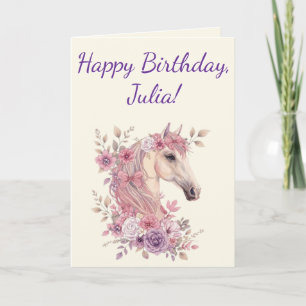 Girls Pretty Ponies Pastel Floral Horse Card