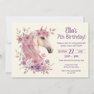 Girls Pretty Ponies Pastel Floral Horse Invitation