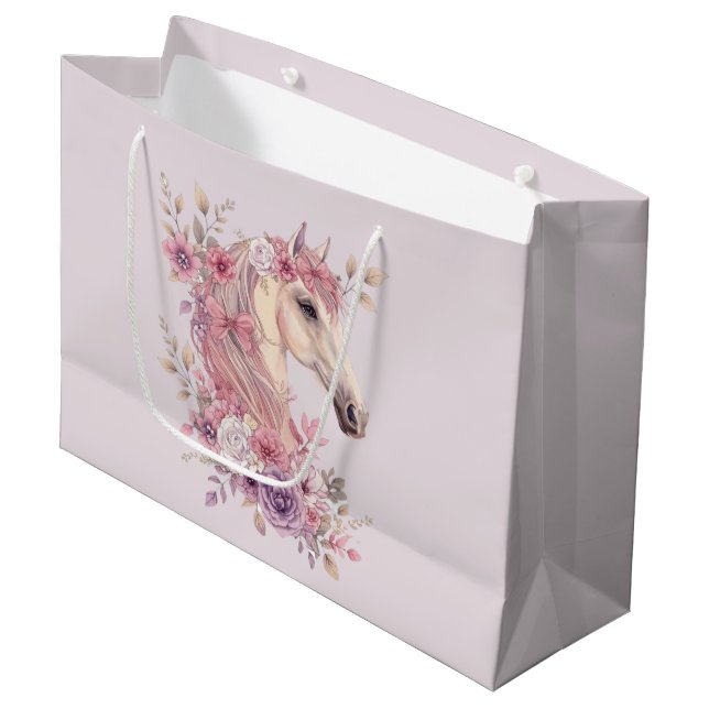 Girls Pretty Ponies Pastel Floral Horse Large Gift Bag (Front Angled)